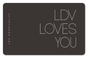 'LDV LOVES YOU' over back plum purple background